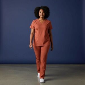 EliteMed Performance Women's Scrub Set V-Neck Top Jogger Pants Rust Orange 2XL